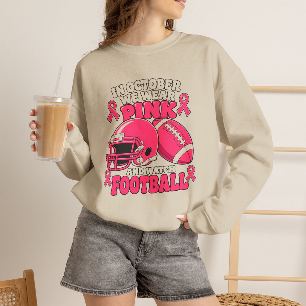 Breast Cancer Awareness Sweatshirt – In October We Wear Pink and Watch Football Crewneck