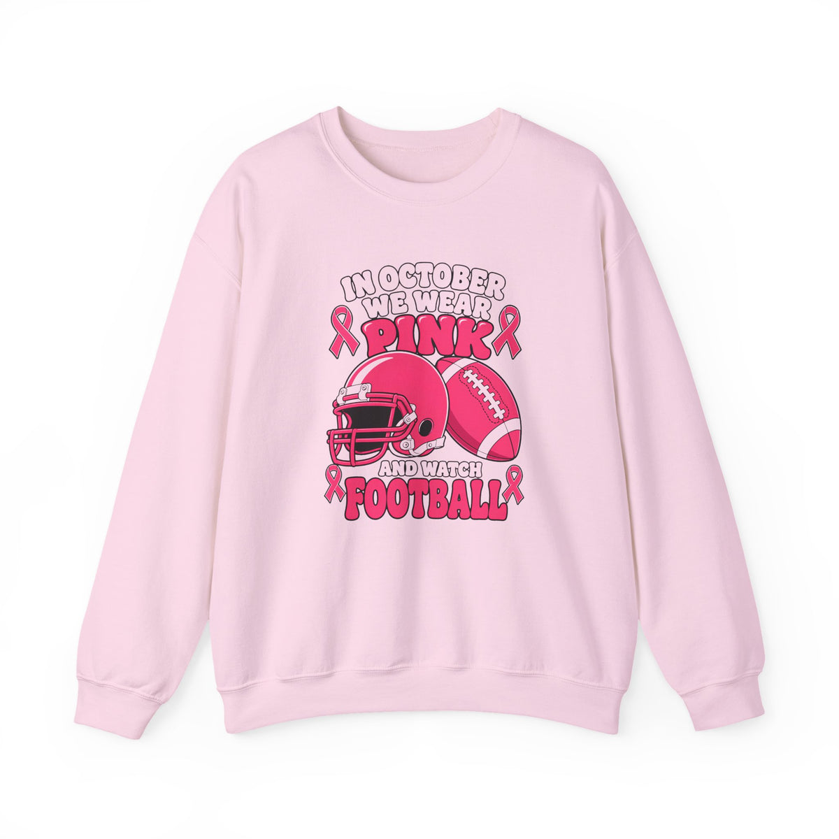 Breast Cancer Awareness Sweatshirt – In October We Wear Pink and Watch Football Crewneck