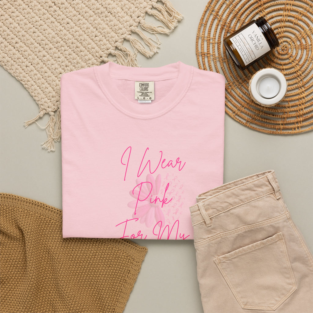 Personalized I Wear Pink For My Shirt | Breast Cancer Awareness T-Shirt | Custom Mom, Nana, Sister, Aunt or Name Pink Ribbon Tee