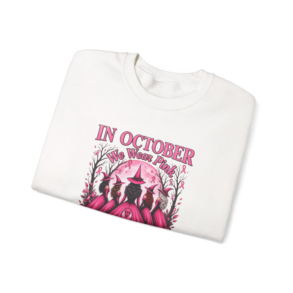 Breast Cancer Awareness Sweatshirt – In October We Wear Pink Witches Crewneck