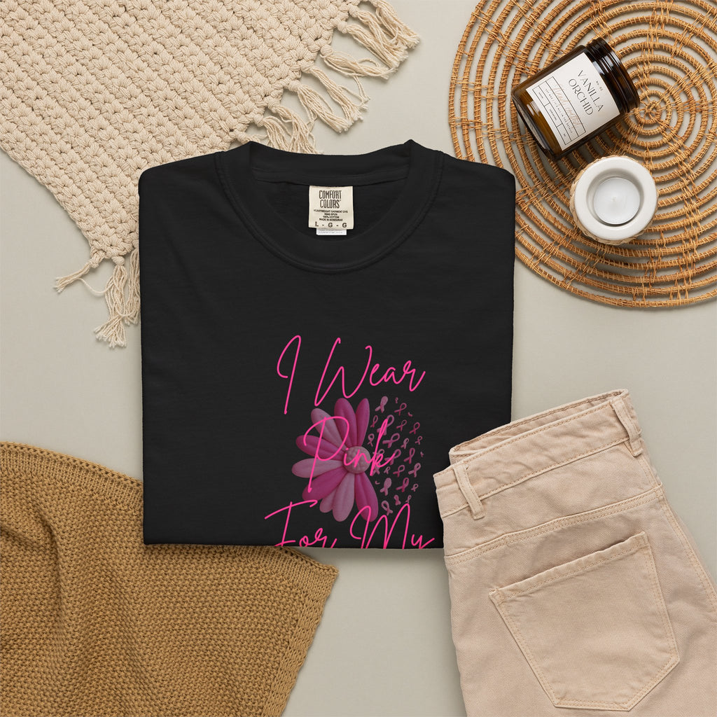 Personalized I Wear Pink For My Shirt | Breast Cancer Awareness T-Shirt | Custom Mom, Nana, Sister, Aunt or Name Pink Ribbon Tee