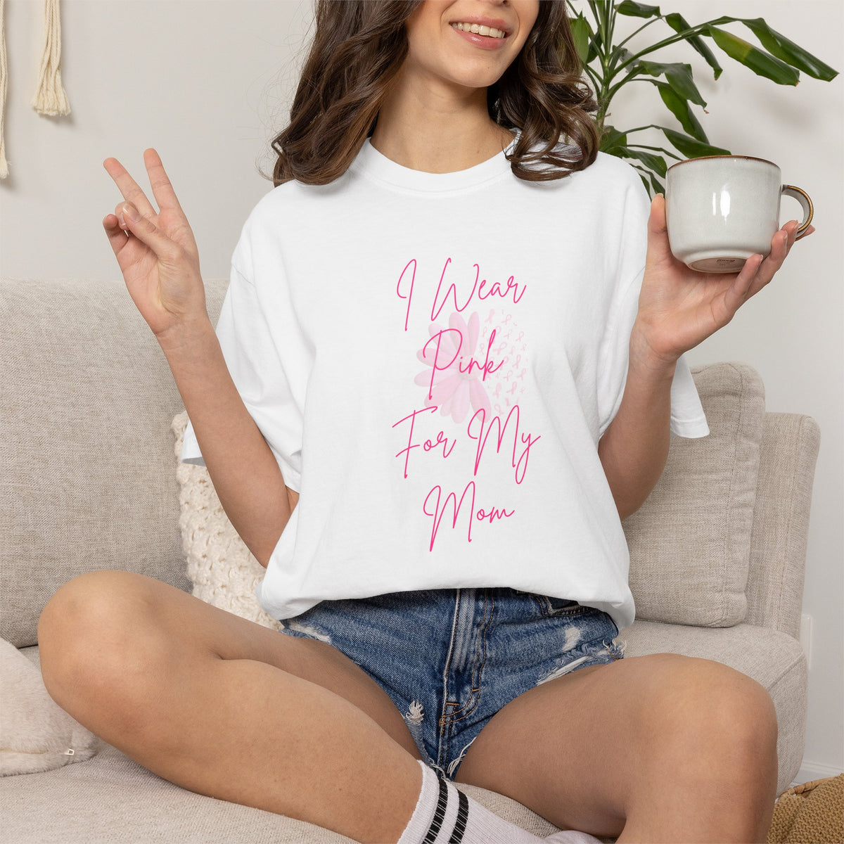 Personalized I Wear Pink For My Shirt | Breast Cancer Awareness T-Shirt | Custom Mom, Nana, Sister, Aunt or Name Pink Ribbon Tee