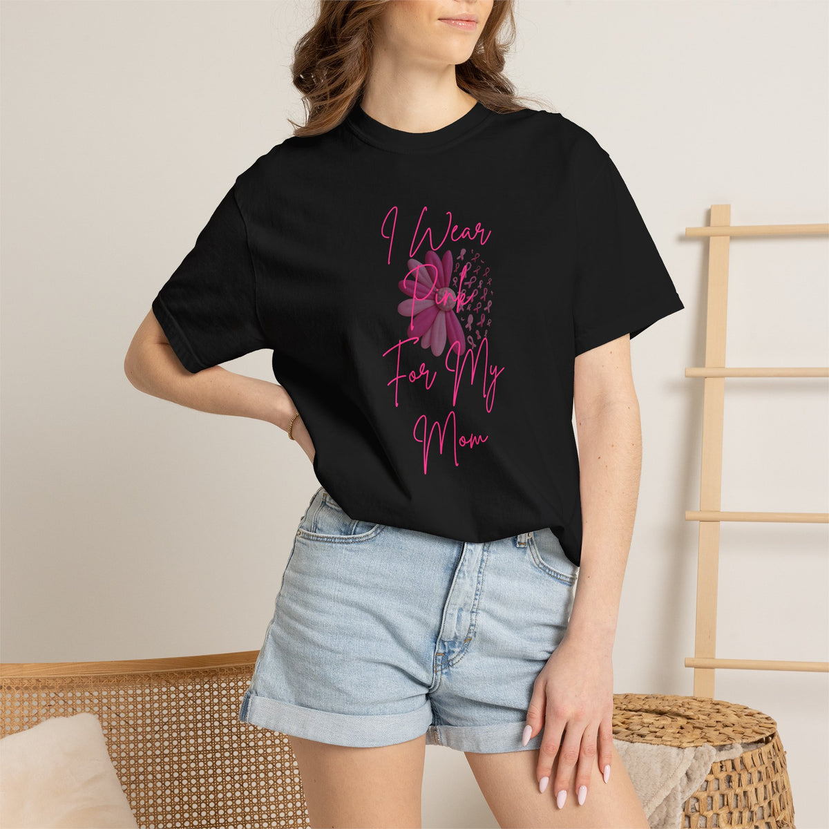 Personalized I Wear Pink For My Shirt | Breast Cancer Awareness T-Shirt | Custom Mom, Nana, Sister, Aunt or Name Pink Ribbon Tee