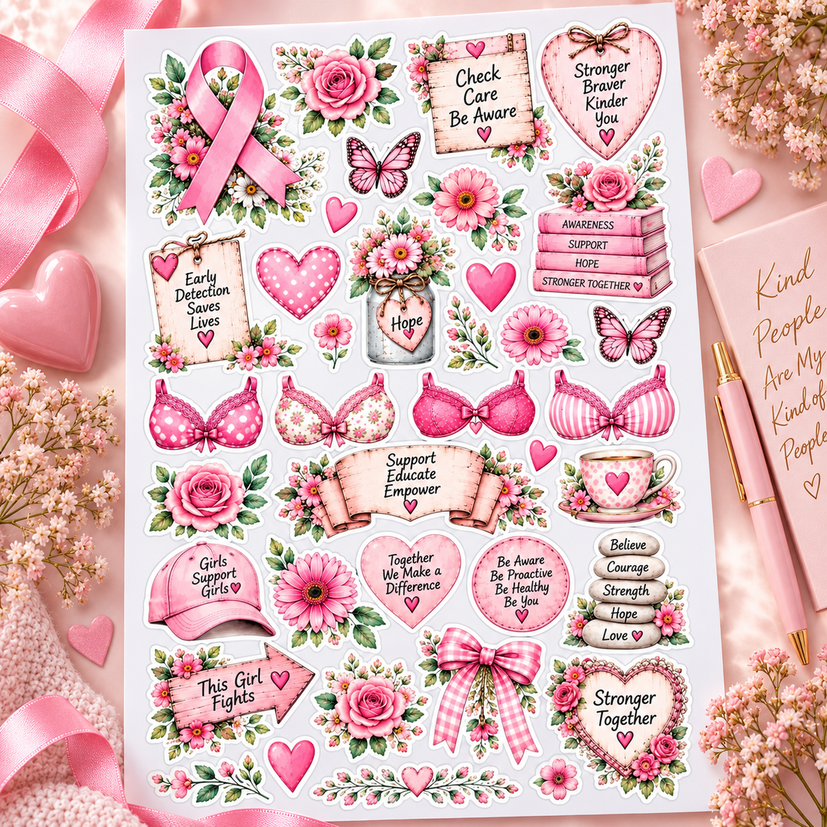 Pink Breast Cancer Awareness Sticker Sheet – 5x7