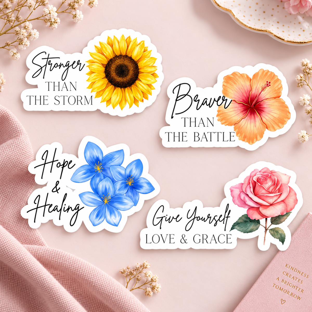 Positive Affirmation Sticker Sheet – Breast Cancer Awareness Vinyl Stickers