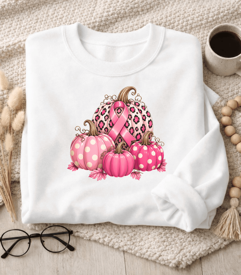 Breast Cancer Awareness Sweatshirt – Pink Leopard Pumpkin Fall Crewneck