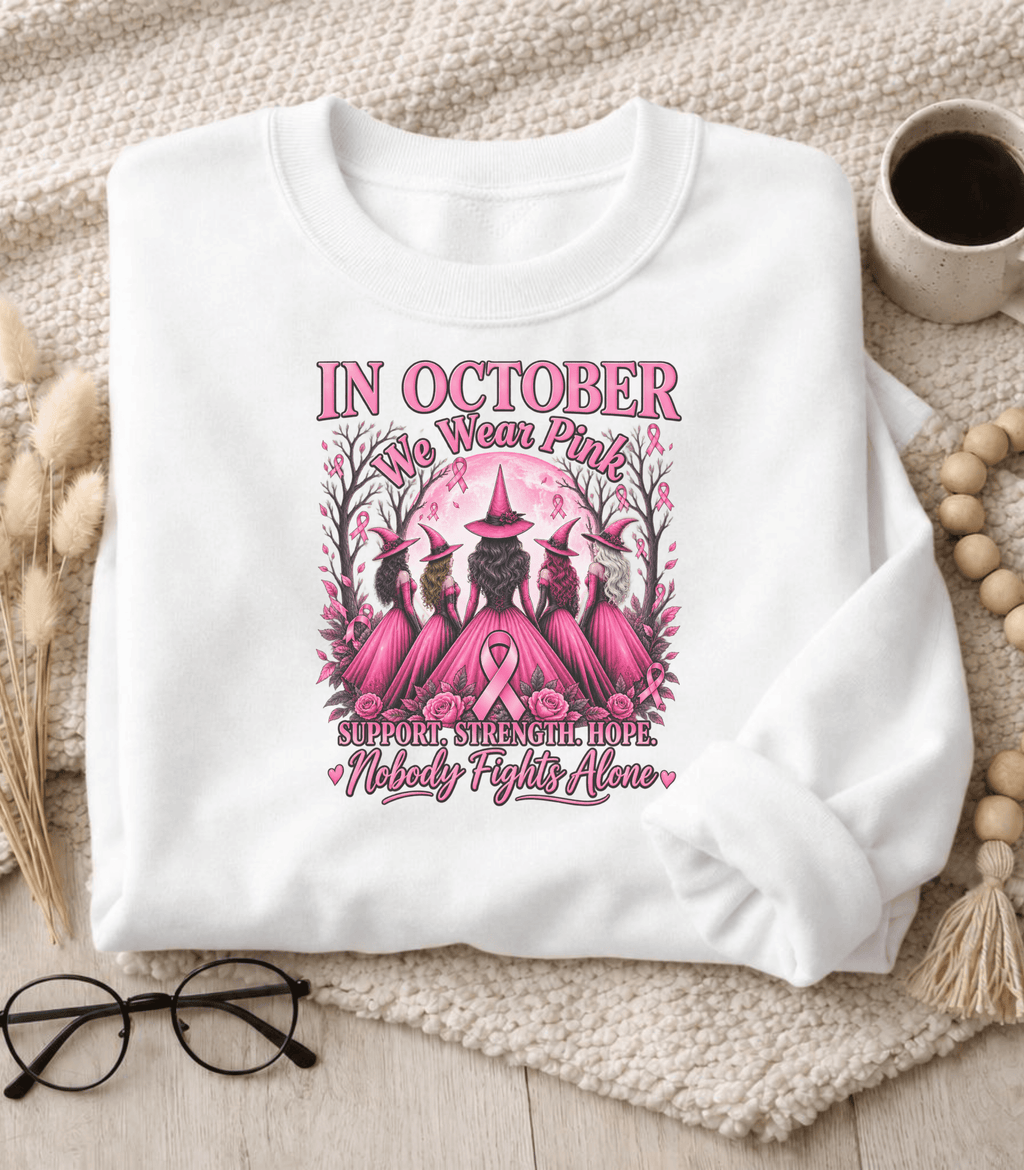 Breast Cancer Awareness Sweatshirt – In October We Wear Pink Witches Crewneck
