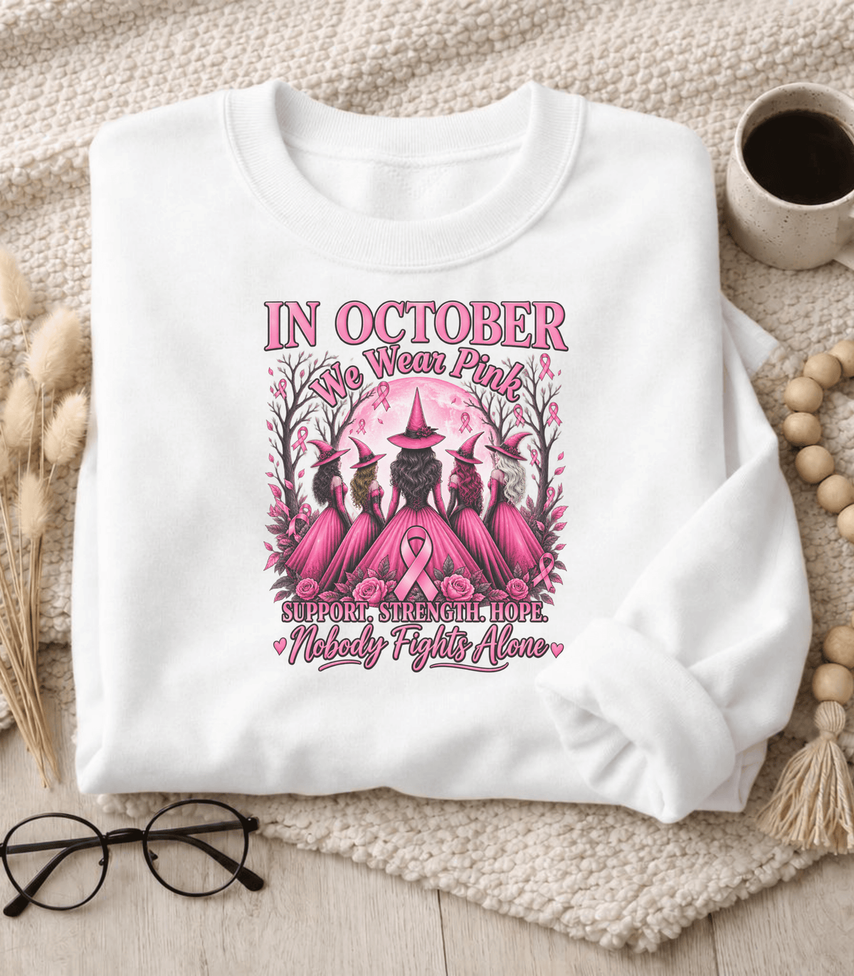 Breast Cancer Awareness Sweatshirt – In October We Wear Pink Witches Crewneck